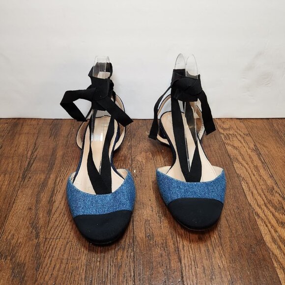 J. Crew Denim and Black Lace Up Ballet Flats - Picture 7 of 9